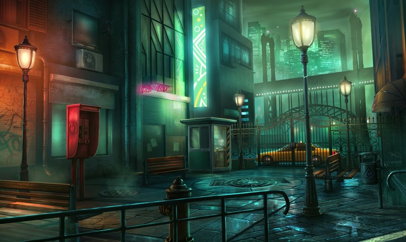 digital art, night, town