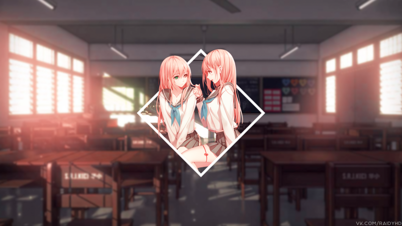 anime, anime girls, picture-in-picture, school, school uniform