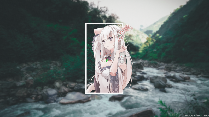 anime, anime girls, picture-in-picture, Emilia (Re: Zero), Puck (Re:Zero), Re:Zero Kara Hajimeru Isekai Seikatsu