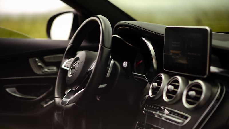 mercedes-benz c300 amg, mercedes, car, salon, interior, steering wheel, control panel, 4k