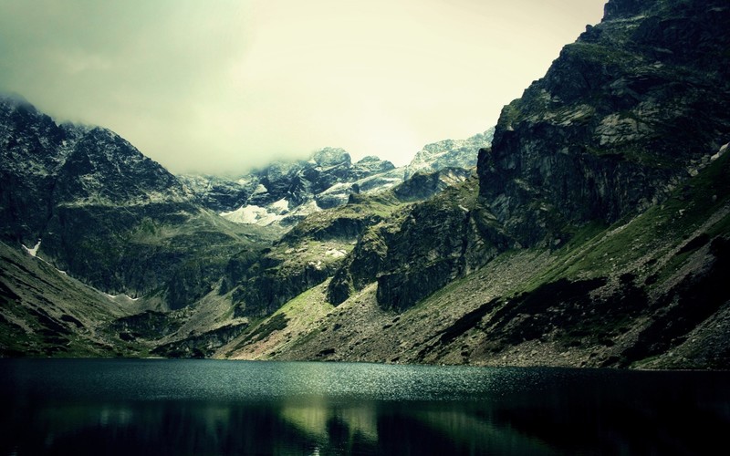 landscape, water, snow, mountains