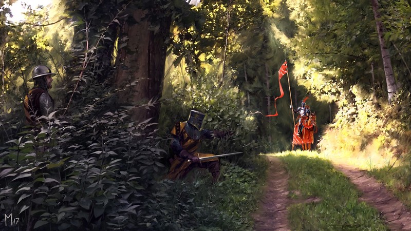 digital art, Dominik Mayer, forest, knight, artwork