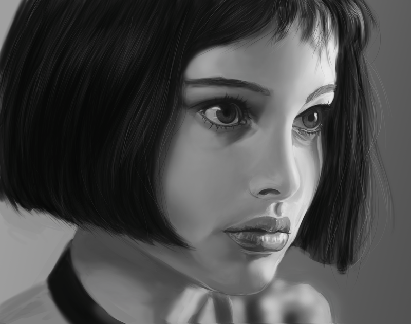 Mathilda, caricature, monochrome, Léon: The Professional, Natalie Portman