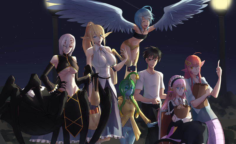 Monster Musume no Iru Nichijou, anime girls, Centorea (Monmusu), Miia (Monmusu), Suu (Monmusu), Mero (Monmusu), Papi (Monmusu), Rachnera (Monmusu), Kimihito Kurusu