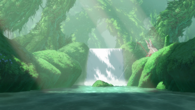 Nanachi (Made in Abyss), environment, river, waterfall, Made in Abyss, fishing rod, anime