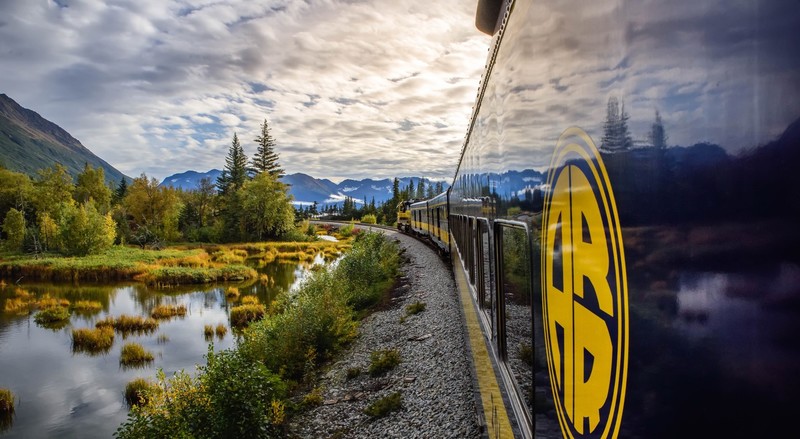 Alaska, train, vehicle, sky, landscape, clouds