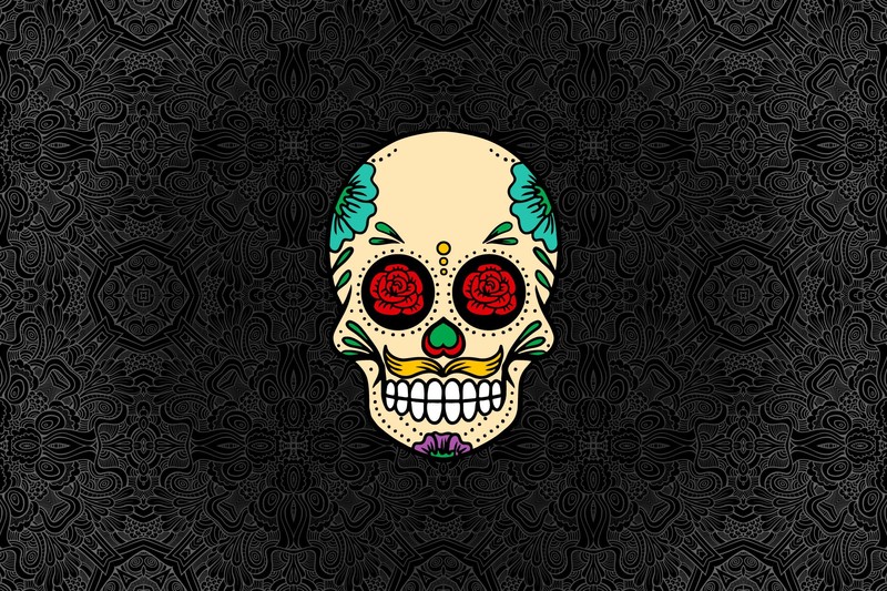 digital art, skull, flowers, rose, ornamented, abstract, symmetry
