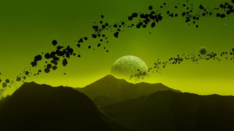 mountains, landscape, space, planets, asteroids, shine, 4k