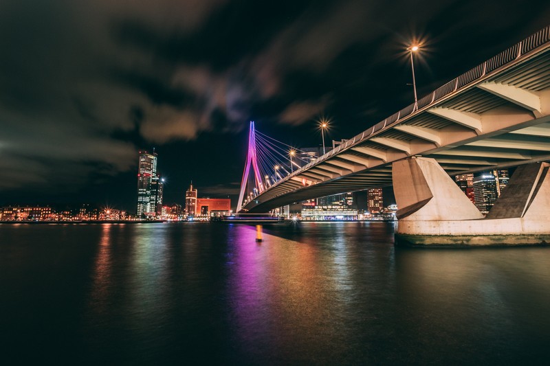 city, lights, water, clouds, building