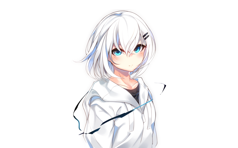 aqua eyes, blushing, short hair, white hair, headdress, ringo-chan (otokuyou)