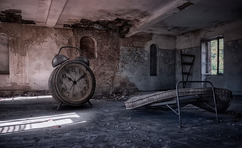 clocks, old, abandoned, ruin