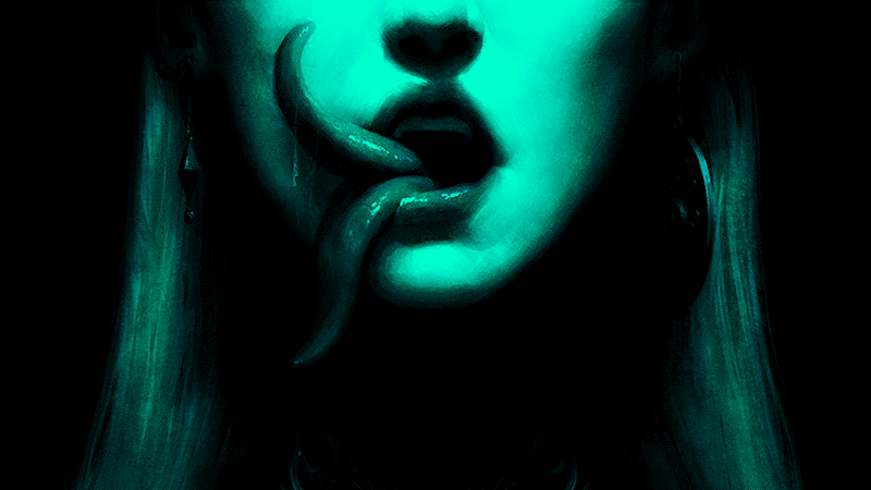 tongues, women, dark, artwork, green