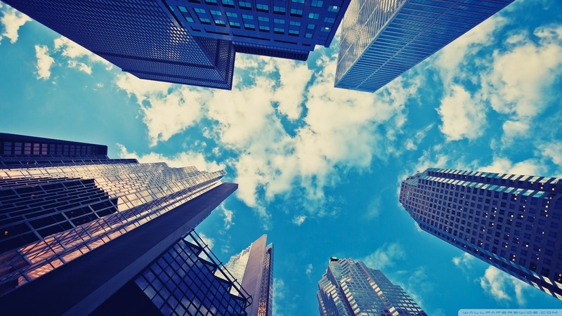 skyscraper, sky, clouds, blue