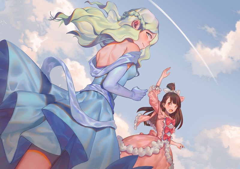 anime, anime girls, Little Witch Academia, long hair, red eyes, Kagari Akko, Cavendish Diana