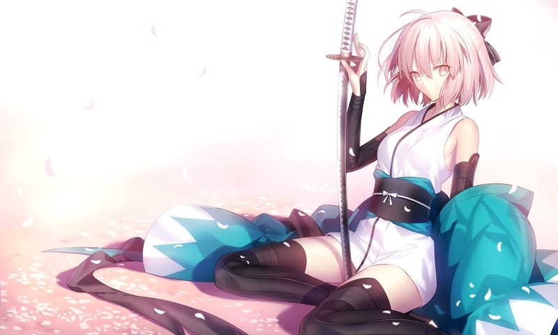 Fate/Grand Order, Fate Series, Saber, Sakura Saber, white background, girls with swords
