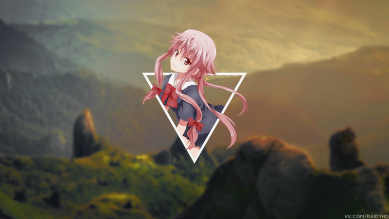 anime, anime girls, Gasai Yuno, picture-in-picture, Mirai Nikki