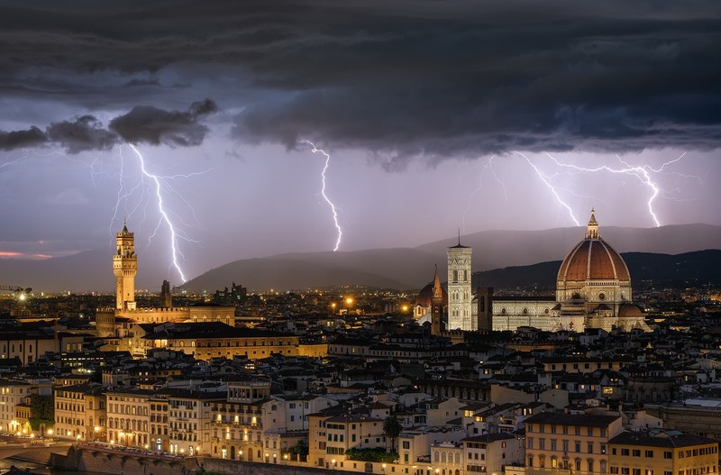 cityscape, storm, Florence, Italy