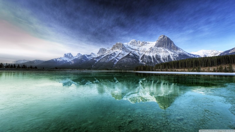 landscape, lake, mountains, watermarked, reflection