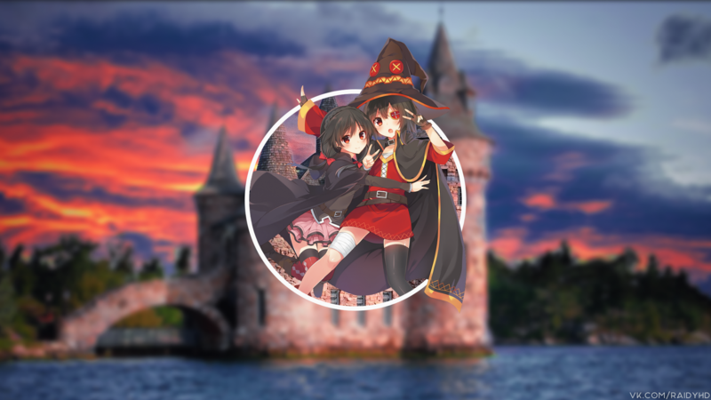 anime, anime girls, picture-in-picture, Kono Subarashii Sekai ni Shukufuku wo!, Megumin, Yunyun (Konosuba)