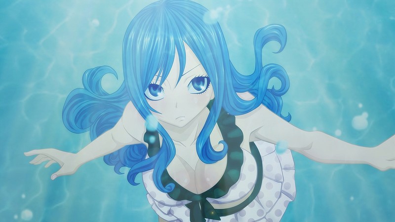 Fairy Tail, Lockser Juvia, anime girls, big boobs, underwater, blue hair, blue eyes, anime, cyan