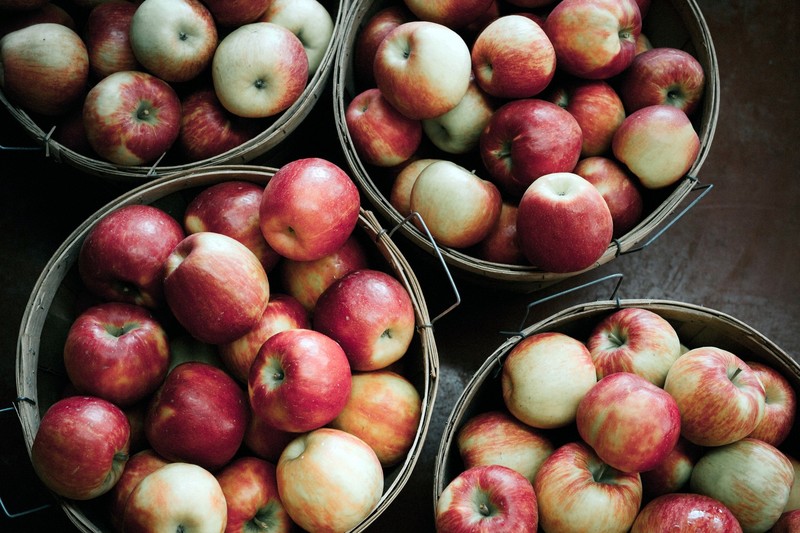 fruit, food, apples, red, top view, baskets