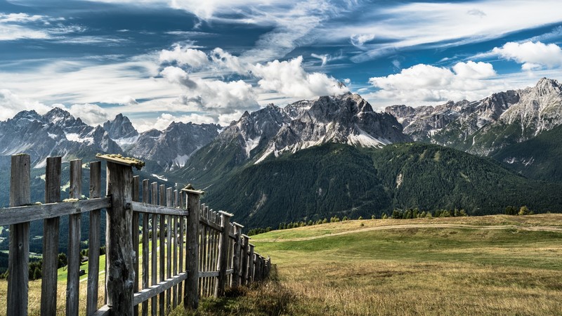 fence, sky, nature, landscape, mountains, clouds