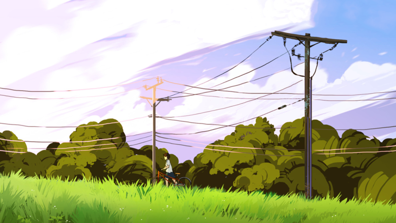 nature, grass, landscape, anime, artwork