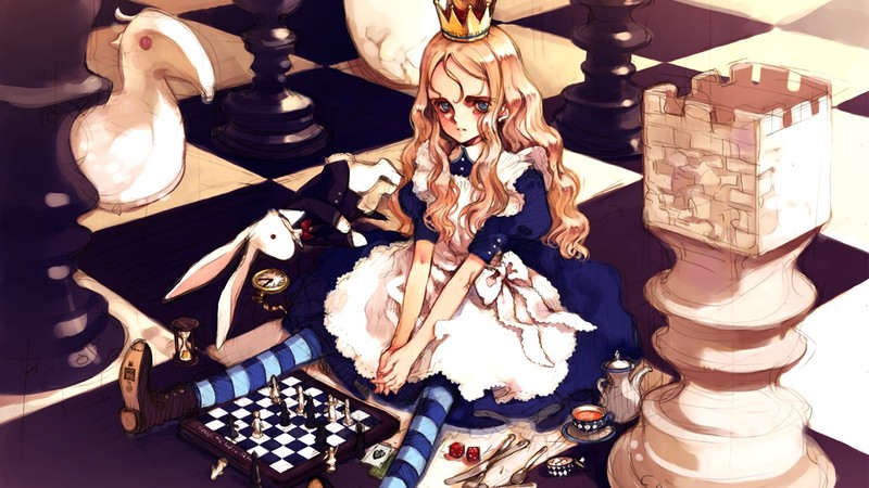 Oyari Ashito, Alice in Wonderland, chess, blond hair