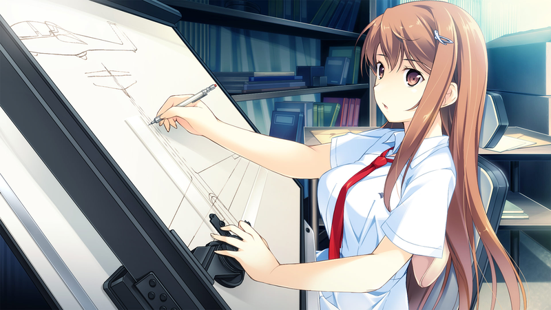 If My Heart Had Wings, visual novel, Mochizuki Amane, anime girls, drawing, brown eyes, brunette