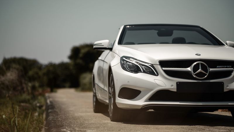mercedes-benz e200, mercedes, car, convertible, white, front view, 4k