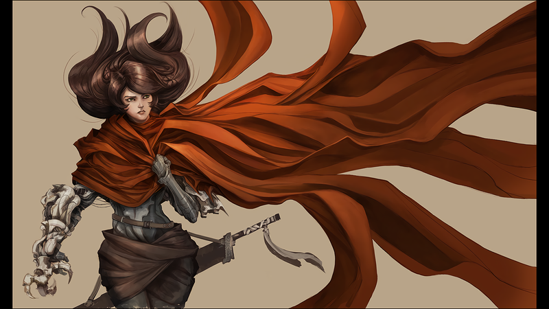 digital art, sword, cape