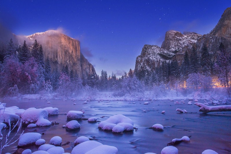water, cold, winter, snow, nature, mountains, landscape, Yosemite National Park, El Capitan