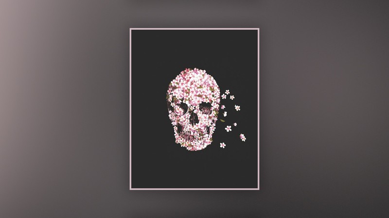 skull, flowers, simple background
