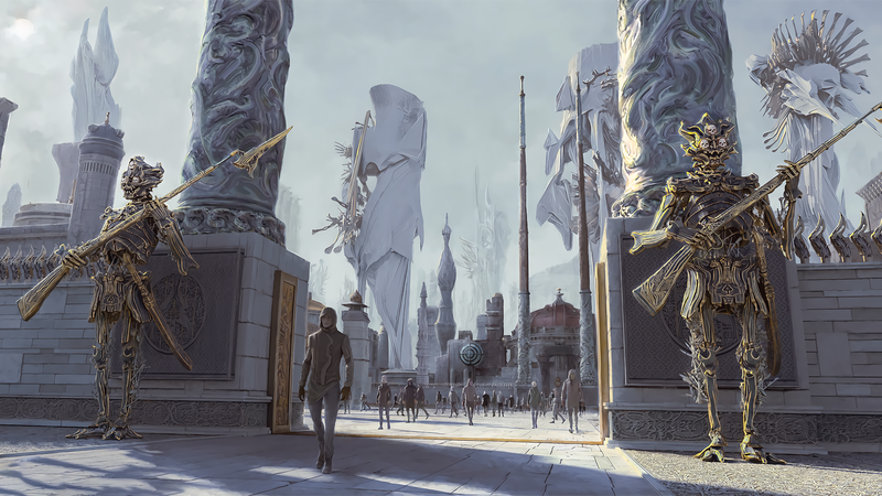 digital art, science fiction, statue