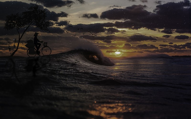 landscape, Vietnam, photo manipulation, waves