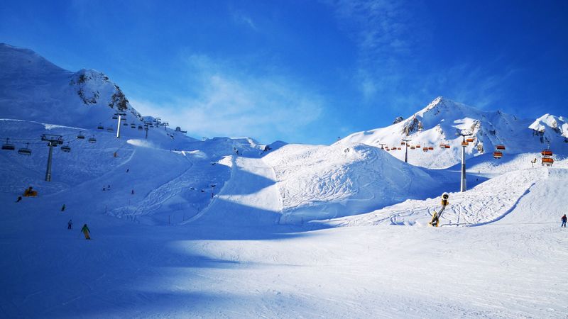 mountains, ski track, slope, ski, lifts, 4k