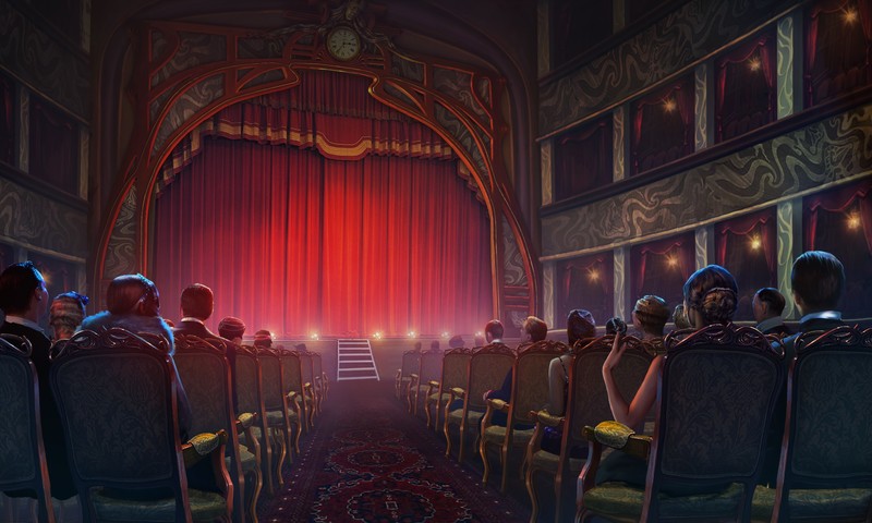 theater, curtain, people, carpet, clocks