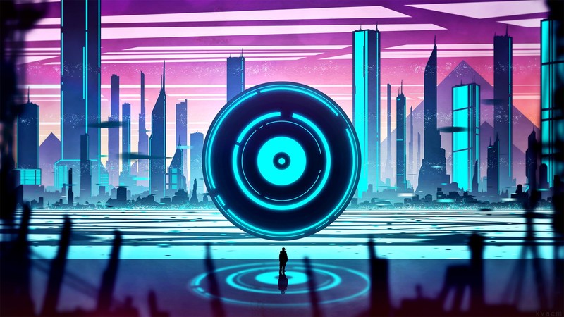 illustration, artwork, futuristic, Kvacm, cityscape, cyan