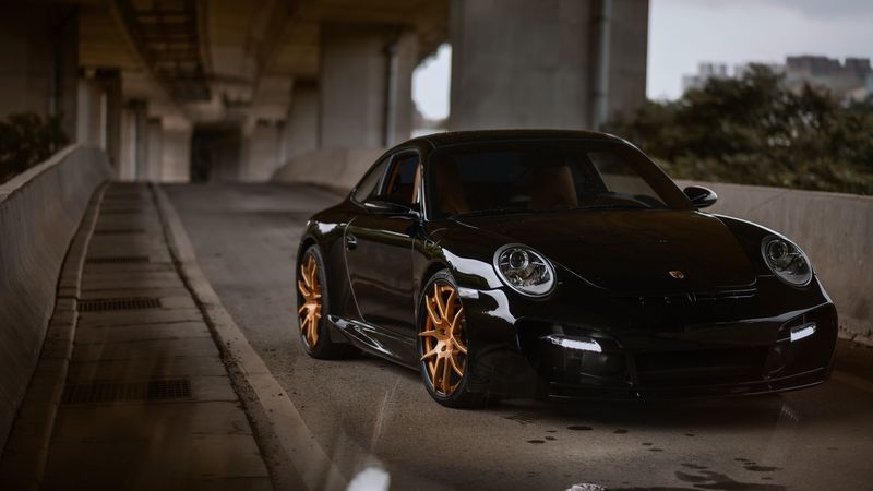 porsche 997, porsche, sportscar, black, front view, 4k