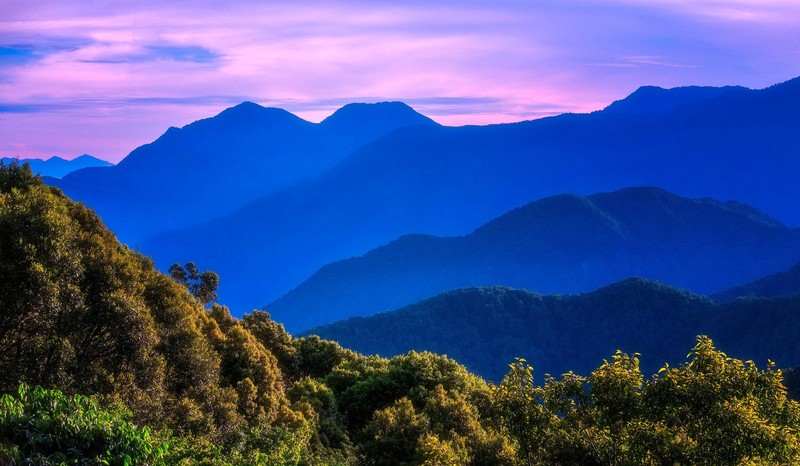 blue, sky, purple, nature, mountains, landscape