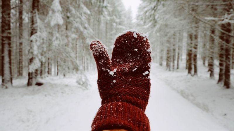 mitten, hand, snow, winter, 4k