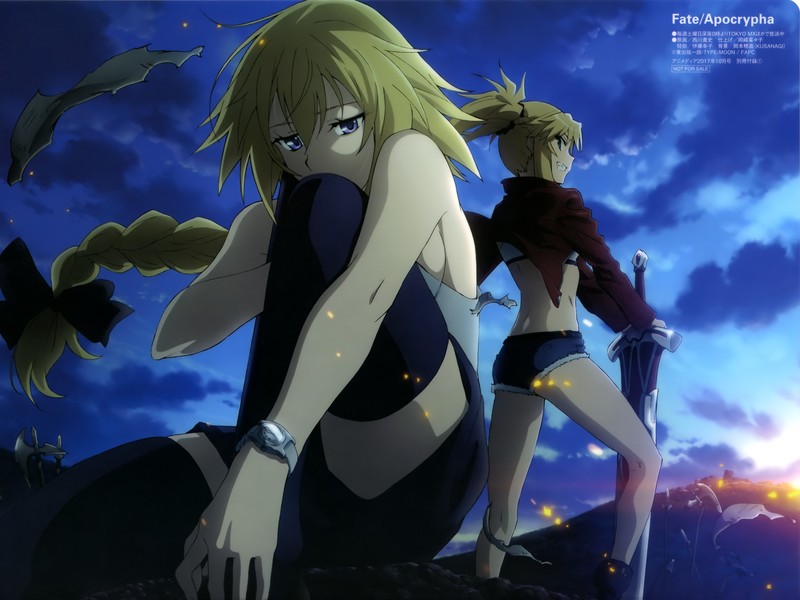 Ruler (Fate/Apocrypha), Mordred (Fate/Apocrypha), anime girls, ass, sky, blonde, anime