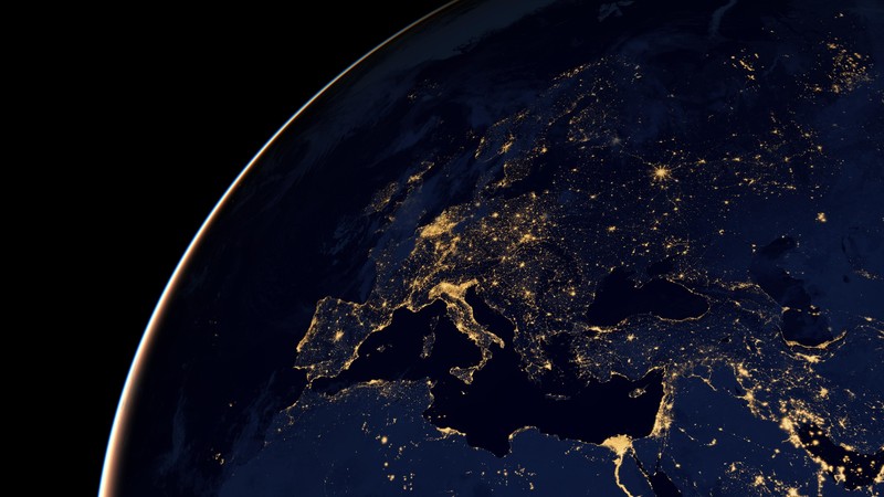 space, 3D, digital art, Europe, planet, night, Italy, lights, city lights, blue