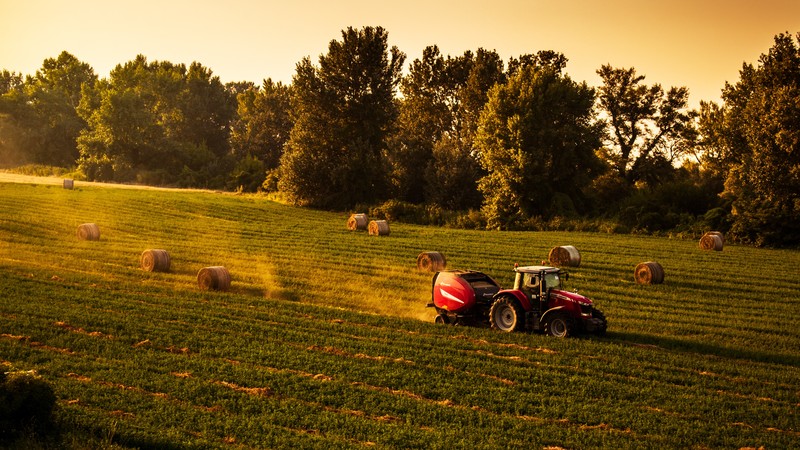 vehicle, tractors, dust, sunset, field, heavy equipment