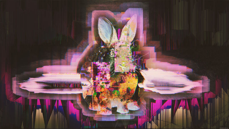 glitch art, abstract, rabbits