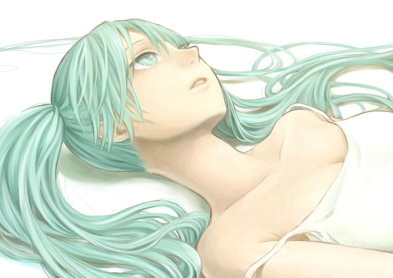 Hatsune Miku, Vocaloid, green hair, face, bare shoulders, anime girls, anime, green eyes