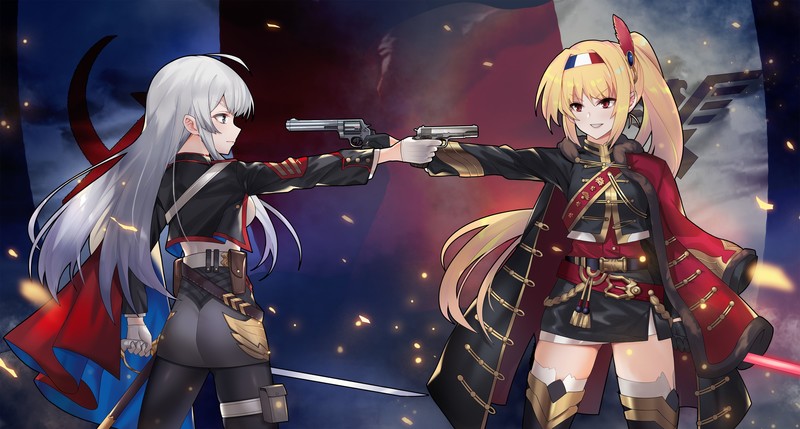 anime, anime girls, girls with guns, gun, weapon, original characters, sword