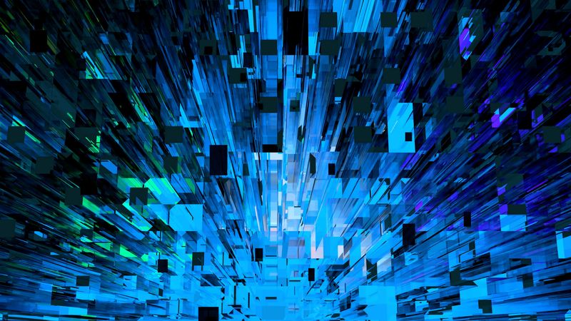 fragments, shards, abstraction, blue, 4k