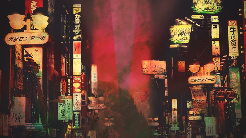 shibuya station, photography, Tokyo, Japan, signs, street, Masashi Wakui, smoke, red