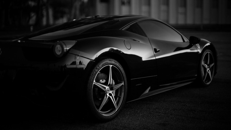car, Ferrari, monochrome, depth of field
